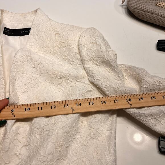 Zara White Floral Lace Formal Blazer Jacket Size XL - Picture 7 of 8